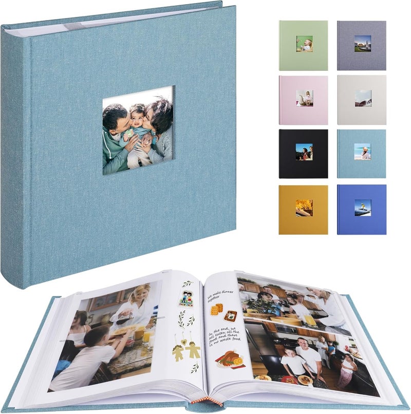 1DOT2 Photo Album with Writing Space 50 Pages 4x6 Photos Hold 200 or 5x7 Pictures Hold 100, Linen Cover Small Photo Book Albums with Memo for Anniversary Wedding Baby (Cyan Blue) - Image 1